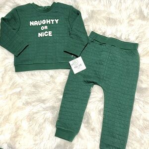 Naughty or Nice Christmas 2 piece quilted matching set-  outfit NWT- VHTF- S/O